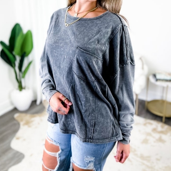 New Fantastic Fawn Mineral wash long sleeve pullover top sz L - Picture 1 of 6